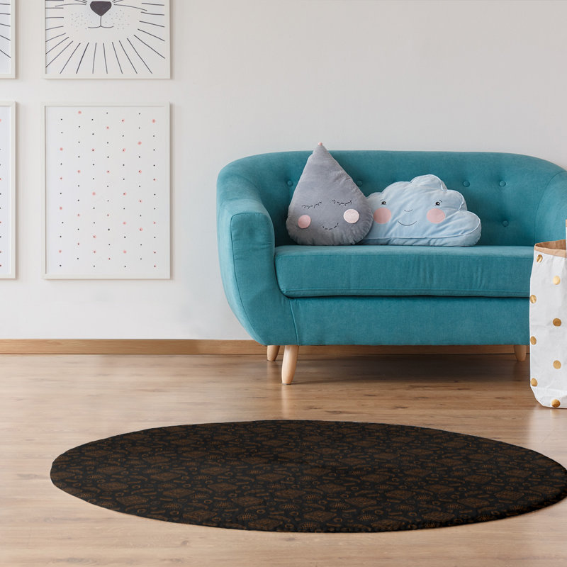 Tapis noir/brun à pizza classique, Rond 5 pi