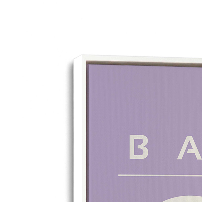 Affiche rétro Bauhaus II , H 18 po x l 12 po, Toile à cadre flottant mauve, Blanc opaque