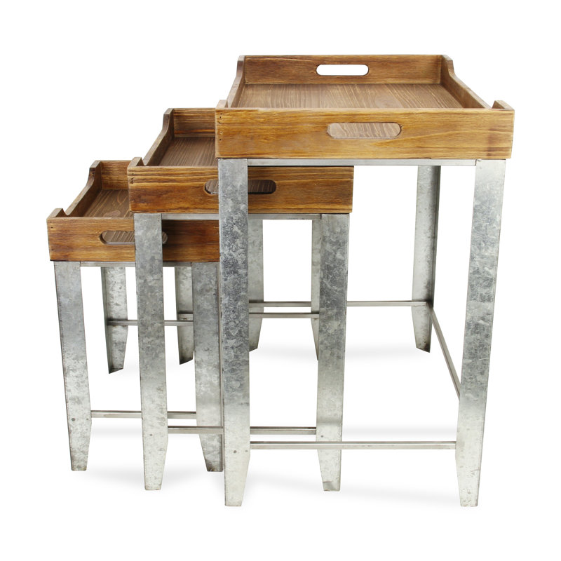 Proclus Solid Wood Tray Top Nesting Tables, Brown