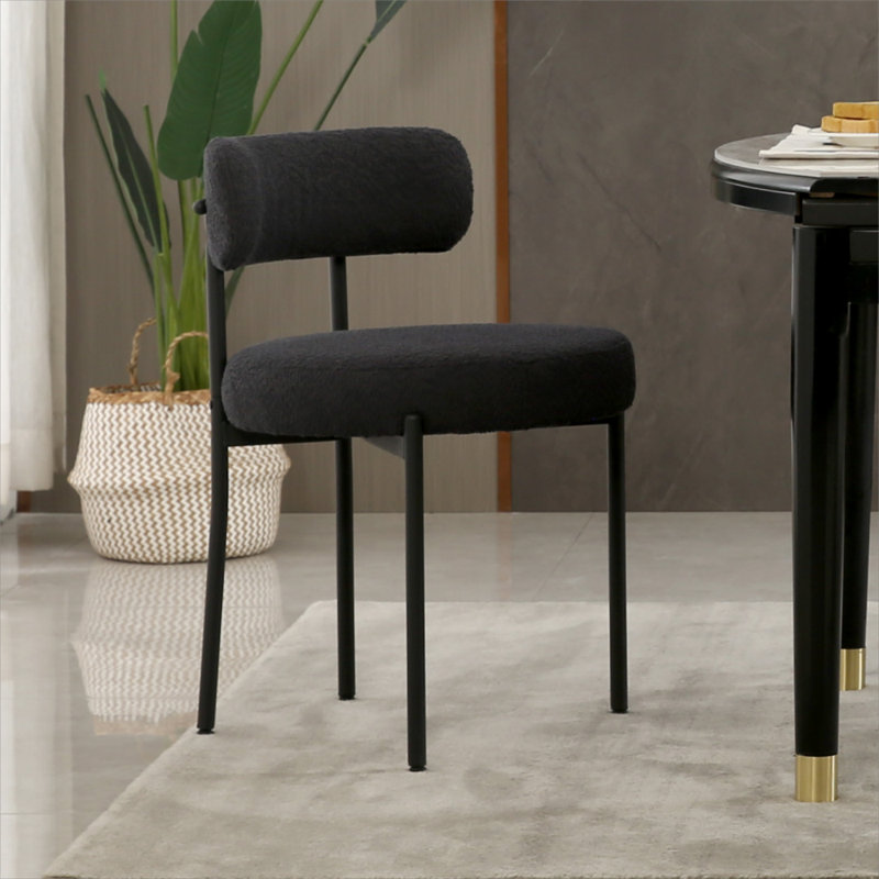 Sherpa Upholstered Metal Dining Chairs, Black, 6