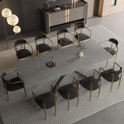 Ensemble de salle à manger rectangulaire avec chaises en tissu 70,8 "à 102,3" Louina