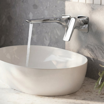 Wall Mounted Bathroom Faucet, Single-handle Bathroom Sink Faucet with Drain Assembly