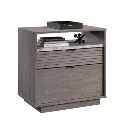 Gris moyen, classeur latéral, deux tiroirs, rangement pour documents, bureau à domicile, glissières lisses, installation rapide, dossier ouvert en faux marbre gris élégant pour un rangement organisé dans la maison