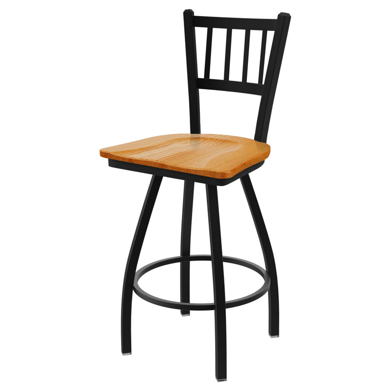 Tabouret de bar rotatif 25 po Nicolai, Nickel anodisé, Chêne médium, Tabouret de comptoir (siège d'une hauteur de 25 p