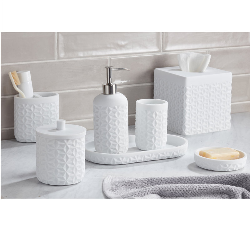 White Quilted Resin Bathroom Tumbler