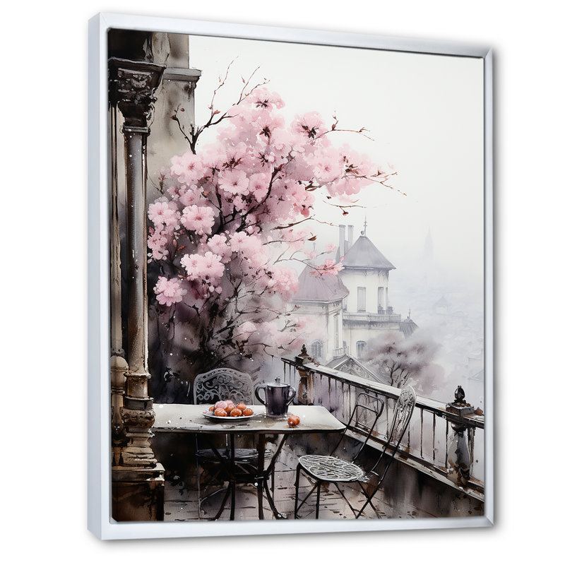 «Pink Paris Montmartre Mist», reproduction sur toile, Cadre flottant blanc, H 44 po x l 34 po x P 1,5 po