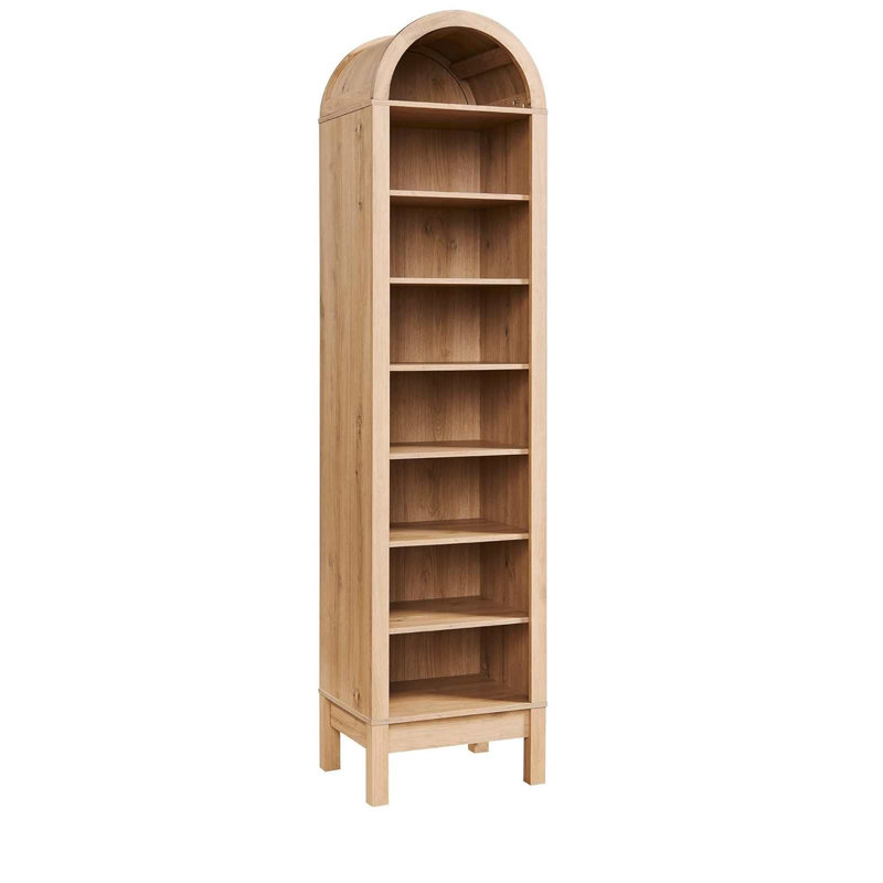 71" Tall Arched Bookcase with Adjustable Shelves, 8 Tier Narrow Wooden Bookshelf, Freestanding Storage Display Shelf for Living Room, Bedroom, Entryway
