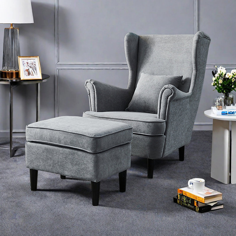 Mohrle Modern Single Living Room Ergonomic Recliner, Gray Cotton Blend/Linen Blend, Black