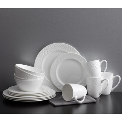 Trellis 16-Piece Lightweight Chip-Resistant Bone China Dinnerware Set, Service for 4