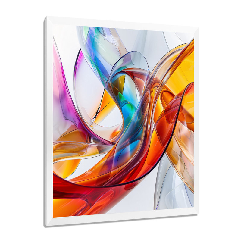Orange vert en verre, art fractal I - impression d'art mural, Cadre photo blanc simple, bois massif, H 34 po x l 44 po