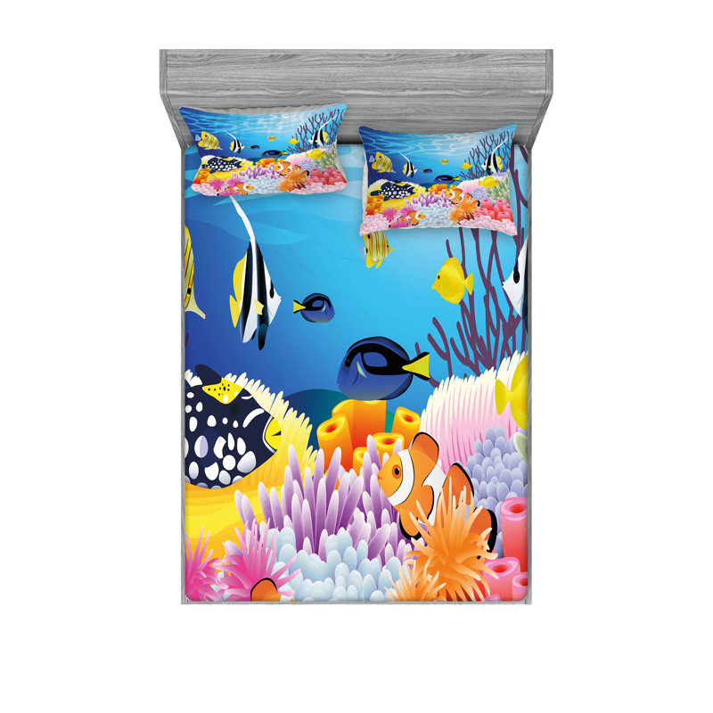Multicolore drap-housse et coussin décoratif Ambesonne, Ensemble de draps pour très grand lit californien