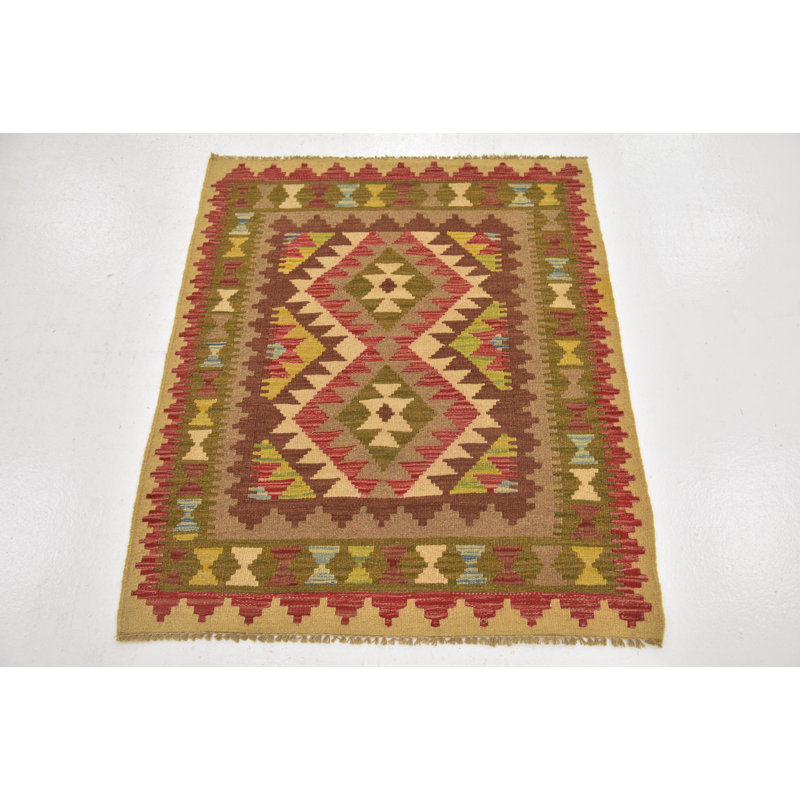 Tapis de zone en laine rouge/brune 3 pi 2 po x 3 pi 8 po one-of-kind-noué la main Lorain