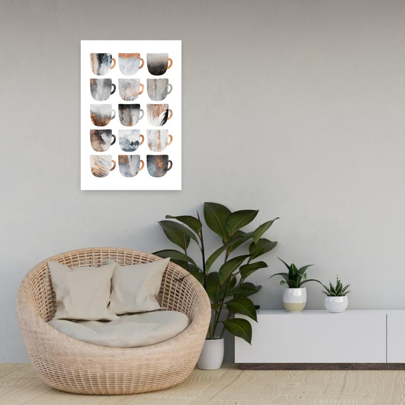 Abstrait abstrait tasses, art mural moderne, H 24 po x l 16 po
