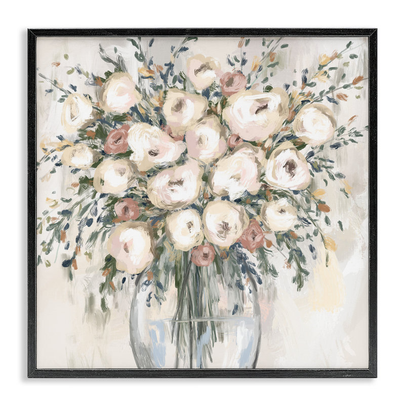 «Round Blossoms in Bouquet Giclee Art», conception par Leah Noel Art, Giclée encadrée noir minuit, H 12 po x l 12 po