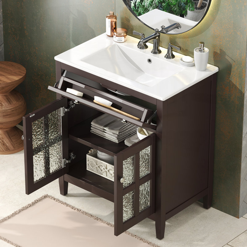Meuble-lavabo de salle de bain avec plusieurs éléments fonctionnels pour une utilité accrue, Marron foncé