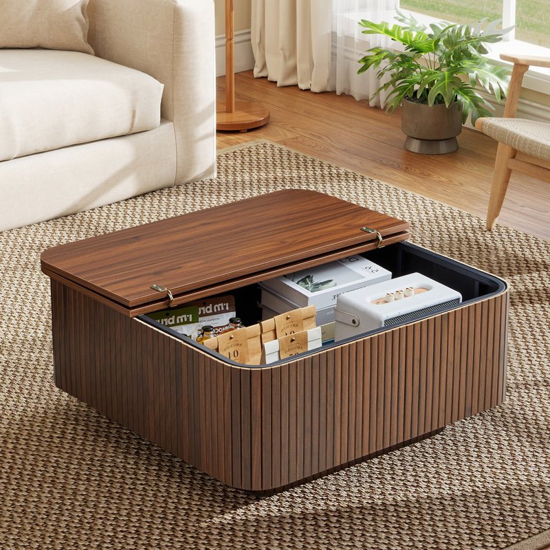 Table basse carrée avec rangement, Noyer
