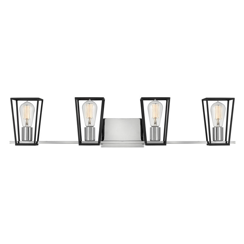 Luminaire de salle de bain 4 lumières à cage ouverte, Chrome / noir satiné