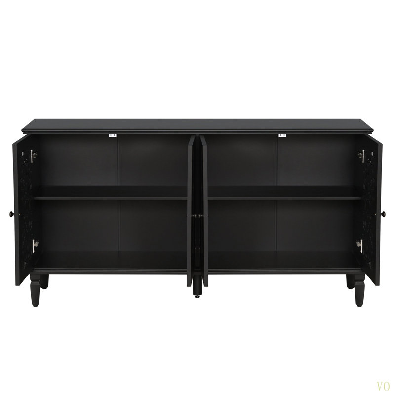 60" Antique Buffet Cabinet With Floral Carvings With Solid Wood Legs & Antique Brass Handles & Adjustable Shelves, TV Stand For 65''+ TV, Sideboard For Living Room,Dining Room