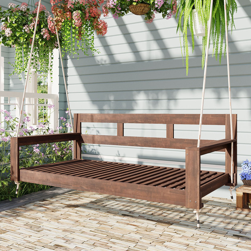 Structure de lit de jour de balançoire de véranda en bois pour patio, banc de balançoire de jardin avec 4 cordes de suspension