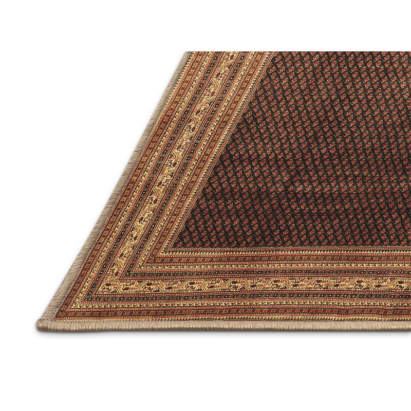 Tapis brun lavable à la machine Margaretmary Traditional 764, Rectangle 2 pi x 4 pi