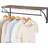 Wall Mounted Wood Shelving Unit With Metal Clothes Hanging Rod And Floating Display Shelf For Home Or Retail Storage