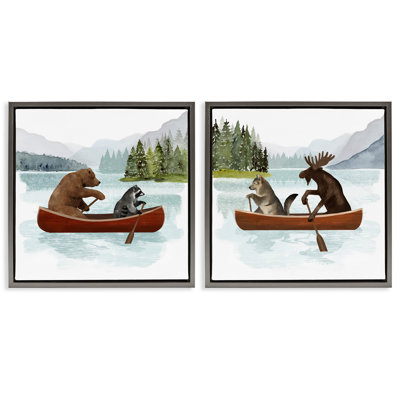 Ensemble de 2 toiles flottantes Woodland Animals on Canoes par Victoria Barnes