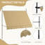 Auvent de porte 118 po, rétractable avec tissu protégé et pieds réglables, auvent de fenêtre manuel beige pour fenêtre, pour terrasse, porche, porte