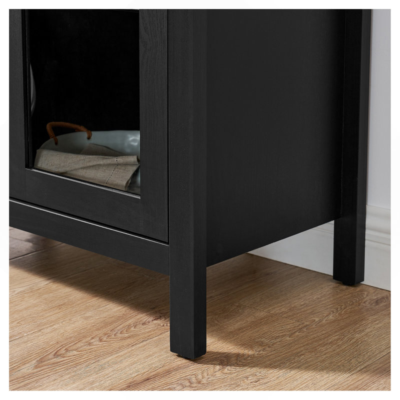 Une armoire de rangement arquée haute avec une lampe, une armoire de rangement en bois de style rétro moderne avec des cloisons en verre réglables, peut être utilisée comme armoire multifonctionnelle dans les cuisines - noir