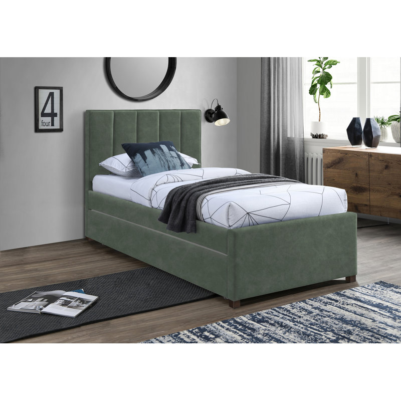 Upholstered Panel Bed, Green Vegan Leather