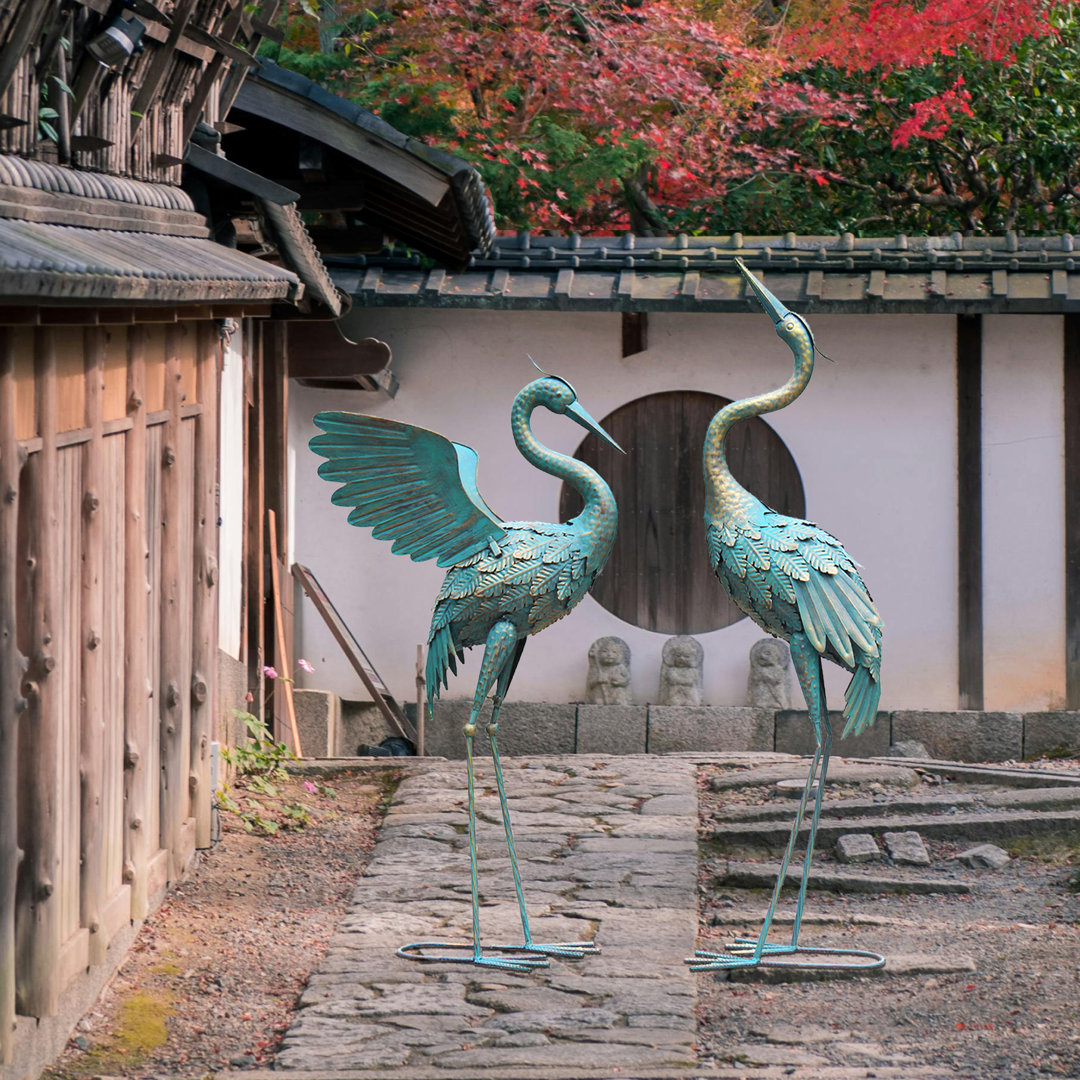 Yasmina 32-36 Inch Standing Crane Metal 2 Piece Garden Sculpture Set (Set of 2) Bayou Breeze