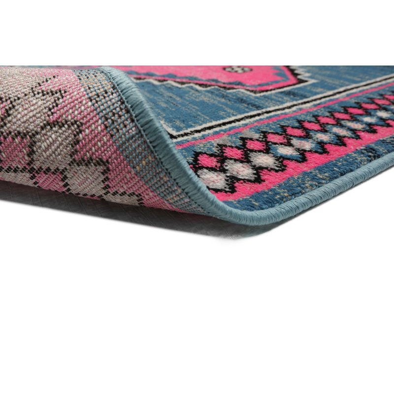 Tapis rose Southwestern, Rectangle de 7 pi 6 po x 9 pi 6 po