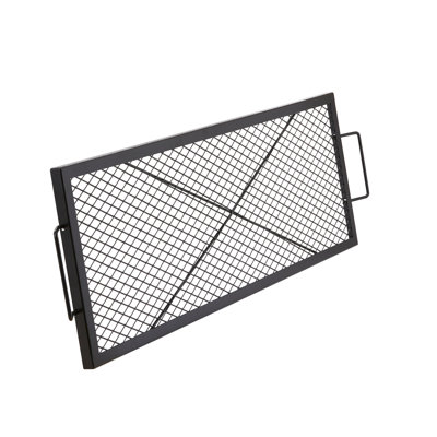 Barbecue pour foyer, rectangulaire en acier de 44 pouces pour le camping, capacité de charge élevée, maille en losange, même chaleur, noir très résistant avec support en X, fête extérieure idéale, transfert,
