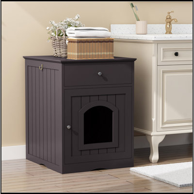 Enceinte en bois pour litière pour chat avec tiroir, table d'appoint, cage intérieure pour animal, table de chevet pour chat