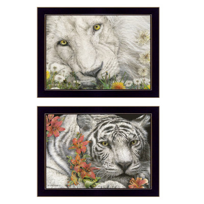 «Tiger Lily Dandy Lion», art mural encadré 2 pièces pour le salon et la maison par Ed Wargo
