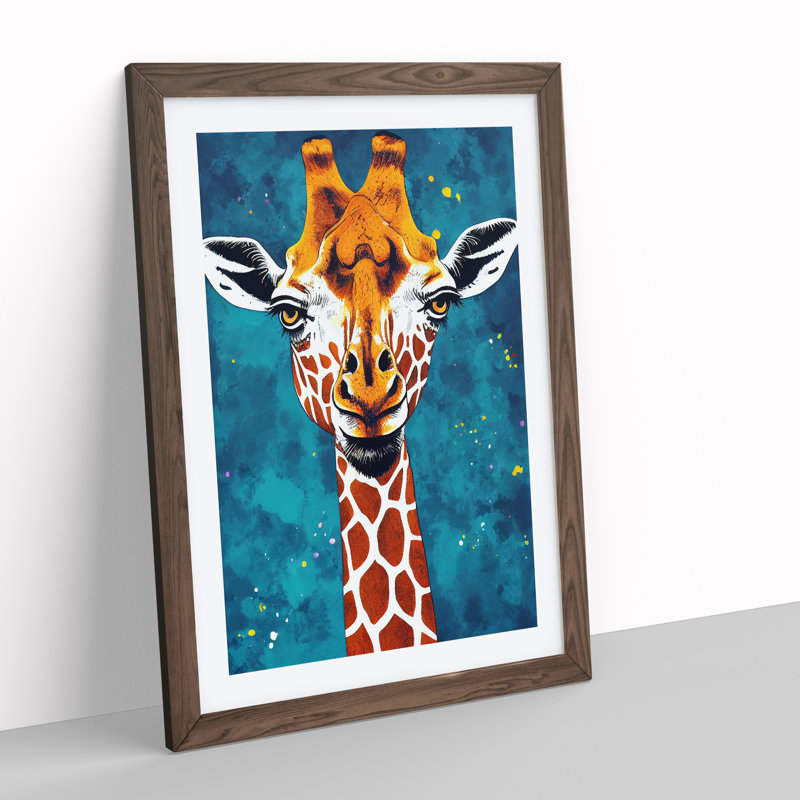 Modern Giraffe - Framed Print, 64cm H x 46cm W x 2cm D, Walnut