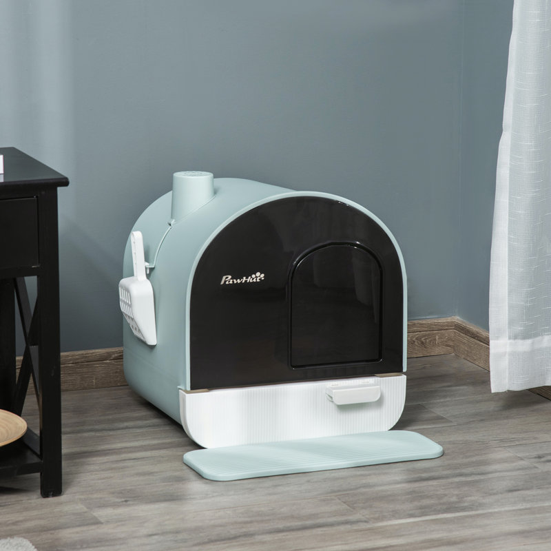Covered Litter Box for Indoor Cats with Tray, Scoop, Filter, Green