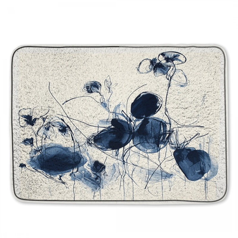 Tapis de bain floral, Simple - L 24 po x l 17 po, Beige / bleu abstrait