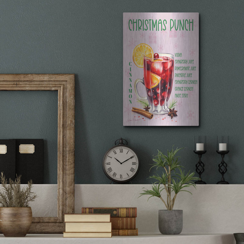 «Holiday Drinks C» par Jean Plout, art mural en métal, H 16 po x l 12 po