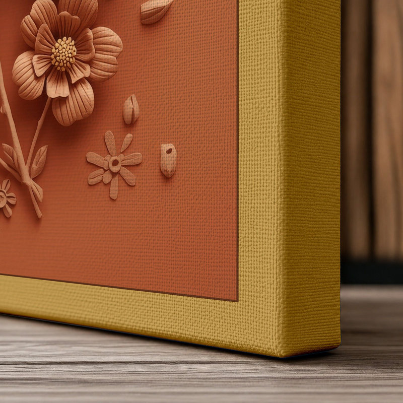 Terracotta Blooms Botanical - Wrapped Canvas, 18x12 - 45.7 x 30.5 cm, Ochre Border