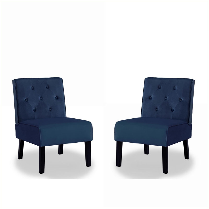 Ensemble de 2 fauteuils de chambre modernes en velours capitonné, sans accoudoirs, Bleu