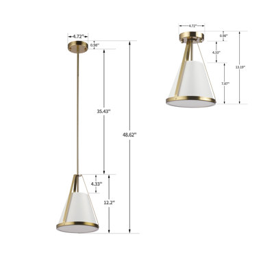 Brass Empire Pendant with Tapered Fabric Shade