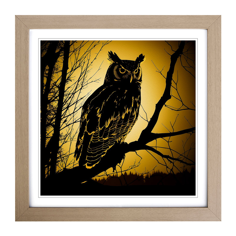 Owl Silhouette - Framed Print, Oak