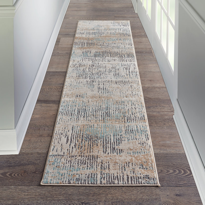 Abstract Area Rug in Beige/Blue, Runner 2'2" x 7'6"