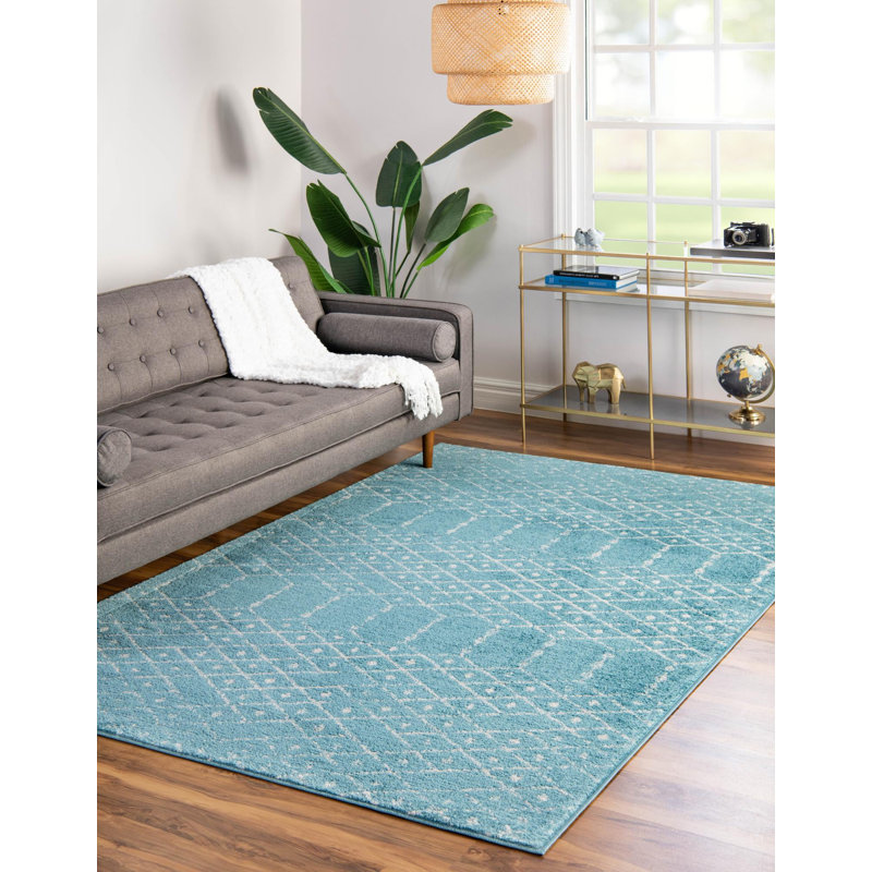 Tapis bleu sarcelle en polypropylène tissé à la machine Brissa, Rectangle 9 pi x 12 pi