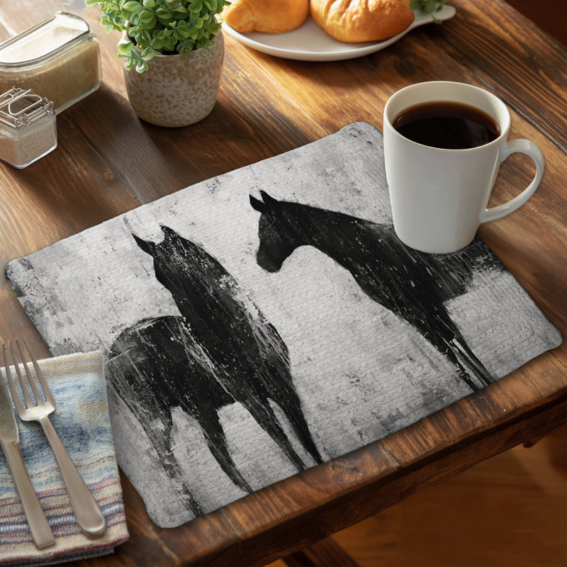 Black and White Horses Placemat | Braided Polyester Decor