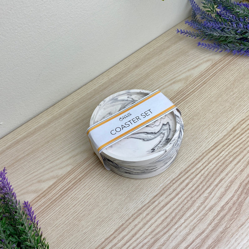 Stoneware Round 4 Piece Coaster Set, Grey