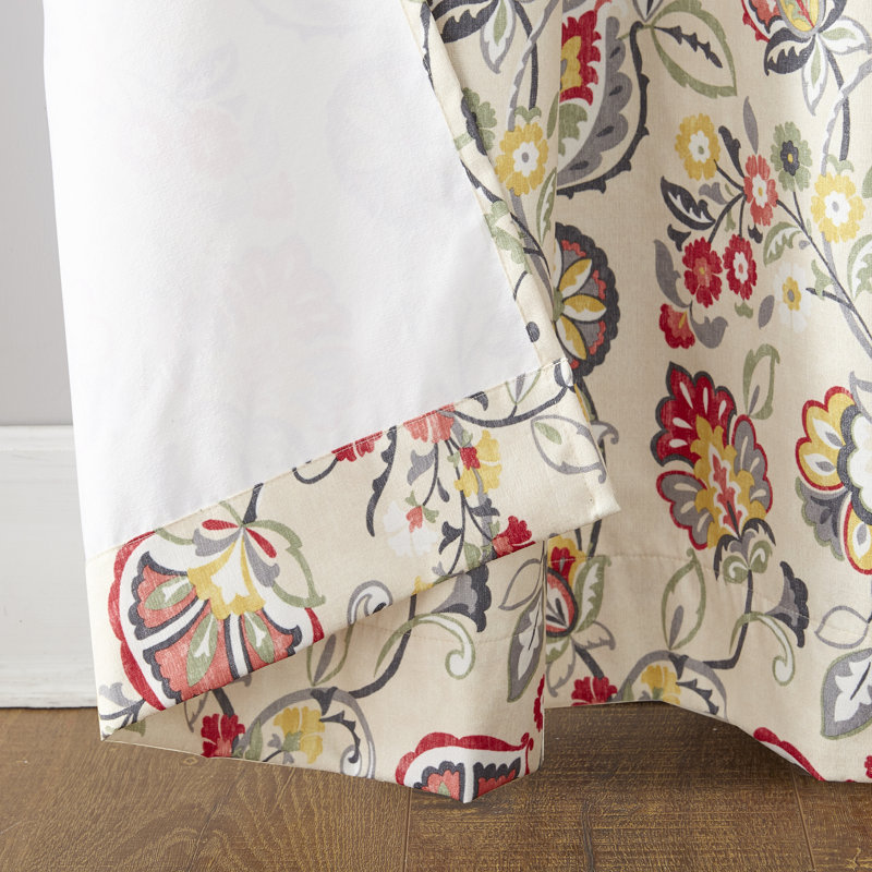 Curson Botanical Print Thermal Insulated Room Darkening Grommet Curtain Panel, Beige, 40"W x 63"L
