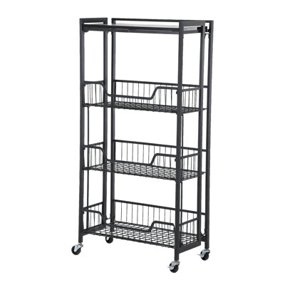 Foldable 3-Tier Rolling Kitchen Cart on Wheels – Storage Shelves for Kitchen, Living Room, Office