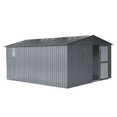 Outdoor Metal Storage Shed 11'X12.5', Galvanized Steel, Windows, Lockable Door, Gray 11'X12.5' For Backyard, Lock, Dark