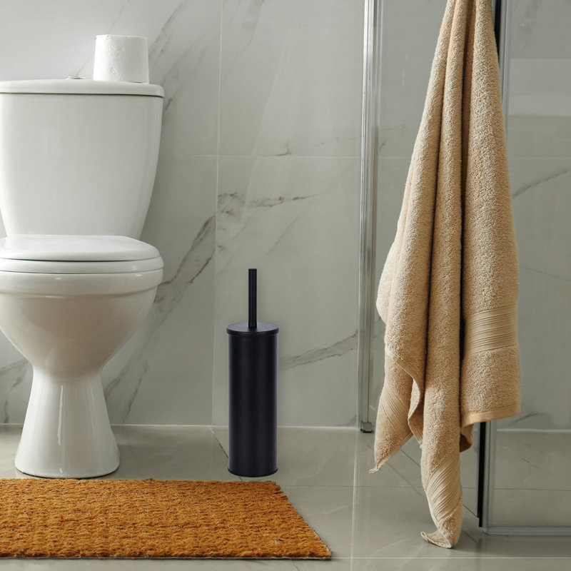 Brosse de toilette avec support, Noir mat
